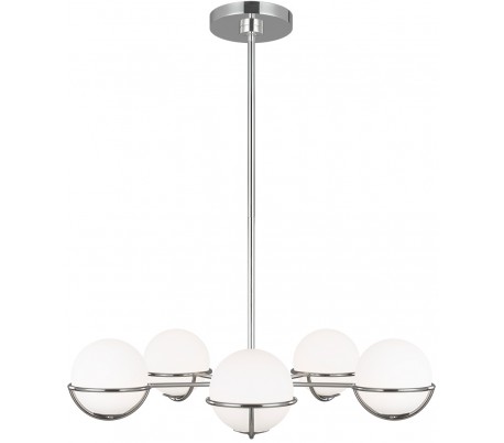 Apollo 5 Lysekrone i messing og glas Ø81,3 cm 5 x G9 LED - Hvid/Brændt messing