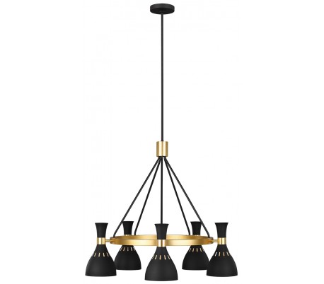 Apollo 5 Lysekrone i messing og glas Ø81,3 cm 5 x G9 LED - Hvid/Brændt messing