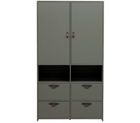 Skab med 4 hylderum og 1 skuffe i ask træ og metal H210 cm - Børstet sort