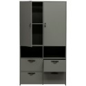 Skab med 4 hylderum og 1 skuffe i ask træ og metal H210 cm - Børstet sort