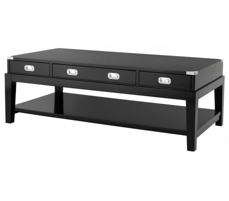 Military konsolbord i birketræ og metal 162,5 x 47,5 cm - Sort