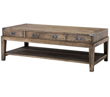 Military sofabord i birketræ og metal 140,5 x 71,5 cm - Sort