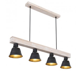 Langbordspendel i træ og metal B85 cm 4 x E27 - Natur/Metalgrå