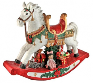 Bamse på tromme i polyresin H86 cm - Antik rød/Antik grøn