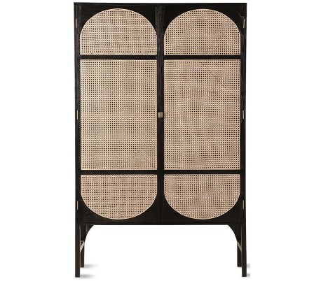 Vitrineskab i ask træ og glas H148 x B75 cm - Sort/Klar