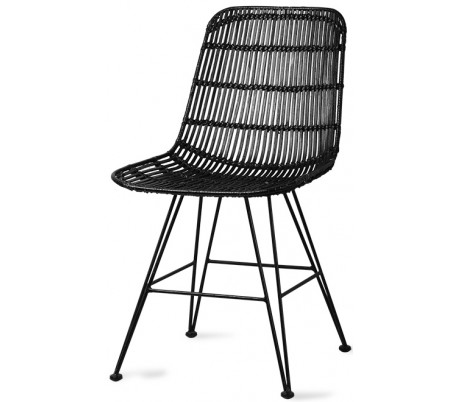 Spisebordsstol med armlæn i rattan og metal H83 cm - Sort