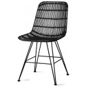 Spisebordsstol med armlæn i rattan og metal H83 cm - Sort