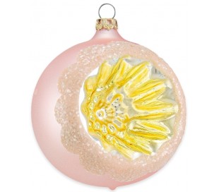 Julekugle i mundblæst glas Ø8 cm - Mat olivengrøn med reflektor