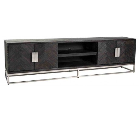 Blackbone tvbord i egetræ og stål B220 cm - Sort/Guld