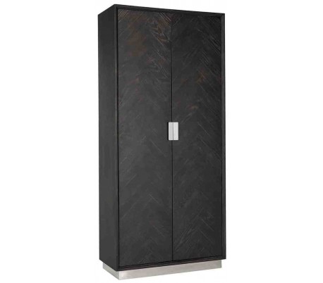 Blackbone vitrineskab i egetræ og stål H175 cm - Sort/Sølv