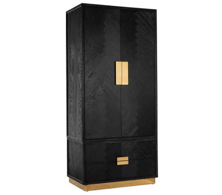 Blackbone klædeskab i egetræ og stål H220 cm - Sort/Sølv