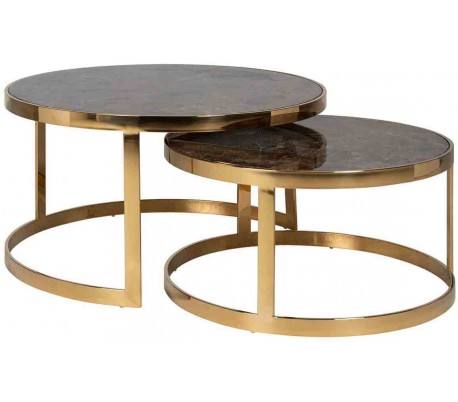 Conrad sofabord i marmor og stål 130 x 70 cm - Guld/Brun marmor