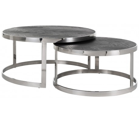 Blackbone sofaborde i egetræ og stål Ø74 + Ø91,5 cm - Guld/Sort