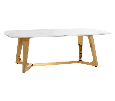 Dynasty sofabord i marmor og stål Ø50 cm - Guld/Hvid marmor