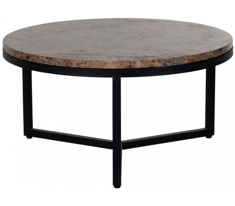 Orion sofabord i marmor og stål Ø80 cm - Sort/Brun marmor