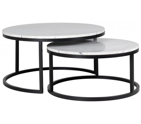 Lexington sofabord i marmor og stål Ø90 cm - Sort/Hvid marmor
