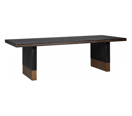 Hunter spisebord i egetræsfinér og stål 220 x 100 cm - Sort/Antik guld