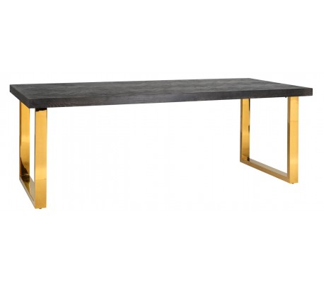 Blackbone spisebord i egetræ og stål 200 x 100 cm - Sort/Guld