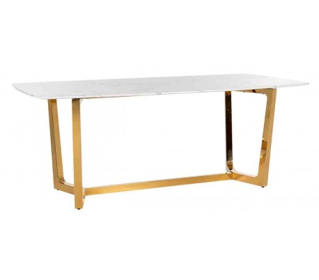 Levanto spisebord i marmor og stål 240 x 98 cm - Sølv/Hvid marmor