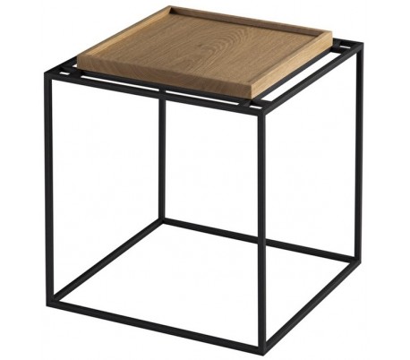 Tray sofabord i egetræ og metal 40 x 40 cm - Sort/Sort