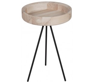 Hygge sofabord i metal og ask træ Ø40 cm - Sort/Sort