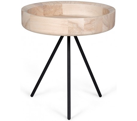 Hygge sofabord i metal og ask træ Ø40 cm - Sort/Sort