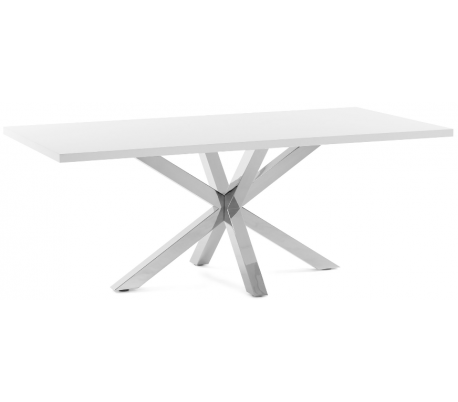 Arya spisebord i melamin og stål 180 x 100 cm - Rustfri stål/Hvid