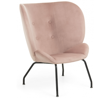 Brida lænestol i velour H82 cm - Sort/Pink