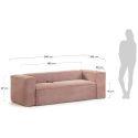 Blok 3-personers sofa i velour ripcurl B240 cm - Grå