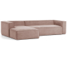 Blok venstrevendt chaiselong sofa i velour ripcurl 330 x 174 cm - Pink