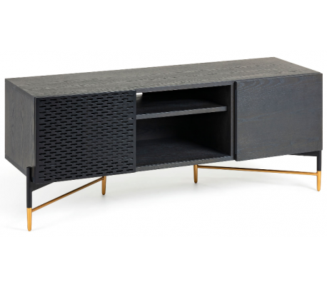 Savoi tvbord i mdf og egetræsfinér B170 cm - Sort/Natur