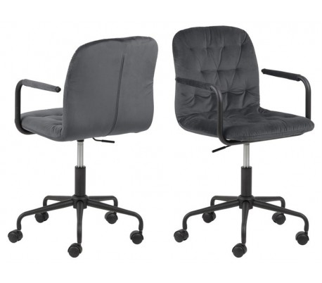 Wendy Kontorstol i velour H84 cm - Sort/Støvet rosa