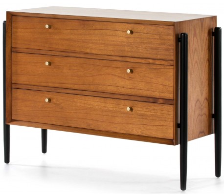 Kommode i metal og træ H95 x B110 cm - Grå/Antik guld