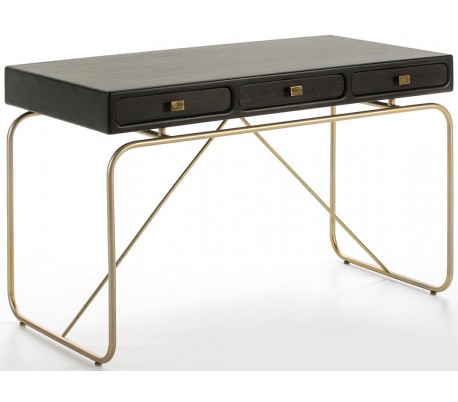 Skrivebord med 3 skuffer i metal og træ 120 x 60 cm - Antik hvid/Antik guld