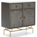 Sideboard med 2 skabe og 2 skuffer i metal og træ B90 cm - Antik hvid/Antik guld
