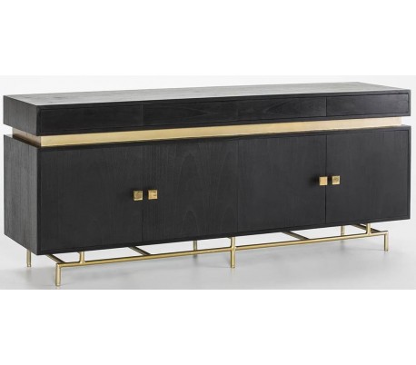 Sideboard med 2 skabe og 2 skuffer i metal og træ B90 cm - Sort/Antik guld