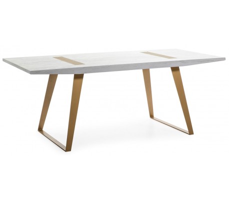 Skrivebord i metal og træ 140 x 60 cm - Antik hvid/Antik guld