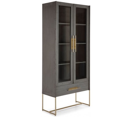 Vitrineskab i metal og træ H195 x B85 cm - Sort/Natur