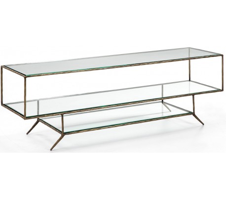 Tvbord med 3 skabe i træ B160 cm - Sort/Let grå