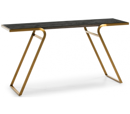 Konsolbord i stål og genbrugstræ 160 x 45 cm - Antik guld/Natur