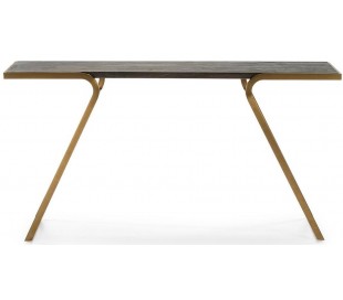 Konsolbord i stål og genbrugstræ 160 x 45 cm - Antik guld/Natur 2