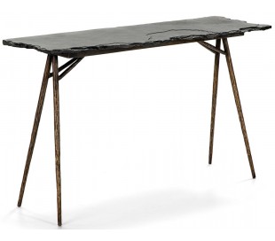 Konsolbord i stål og træ B152 cm - Antik guld/Mørkebrun