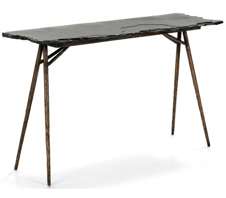 Konsolbord i stål og træ B152 cm - Antik guld/Mørkebrun