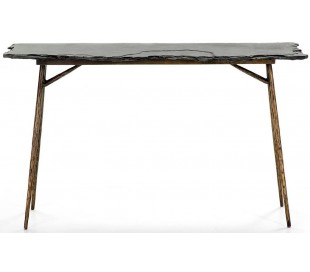 Konsolbord i stål og træ B152 cm - Antik guld/Mørkebrun 2