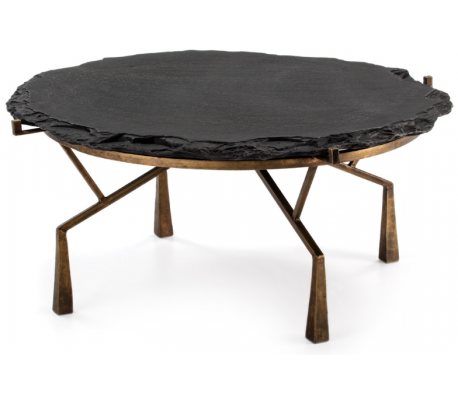 Konsolbord i jern og sten B107 cm - Antik guld/Sort