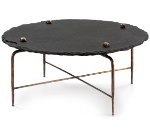 Sofabord i metal og sten Ø95 cm - Antik guld/Sort