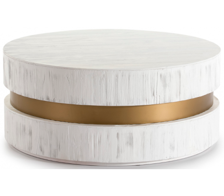Sofabord i metal og træ Ø100 cm - Antik hvid/Antik guld