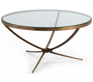 Sofabord i metal og glas Ø80 cm - Antik bronze/Klar