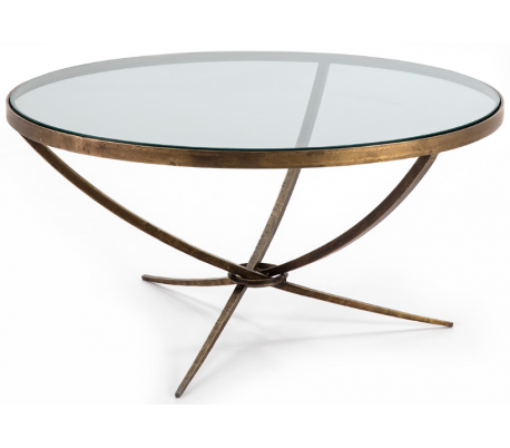 Sofabord i metal og glas Ø80 cm - Antik bronze/Klar