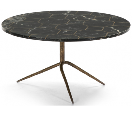 Sofabord i marmor og metal Ø82 cm - Antik guld/Hvid marmor